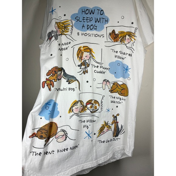 How To Sleep With A Dog Graphic Night Shirt White One Size Cotton Humor Puppy - Picture 6 of 10
